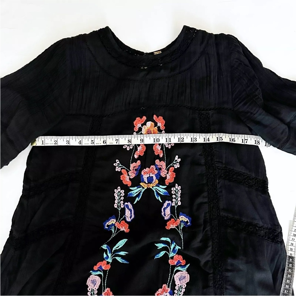 Free People Perfectly Victorian Black Embroidered Dress Short Sleeve - Picture 12 of 14